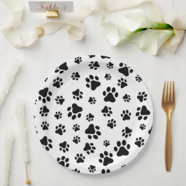 Muster von Paws, Hundeschäften, Schwarz und Weiß Pappteller