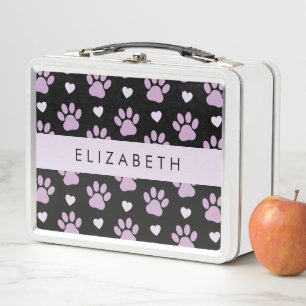 Muster von Paws, Lilac Paws, Herz, Ihr Name Metall Brotdose