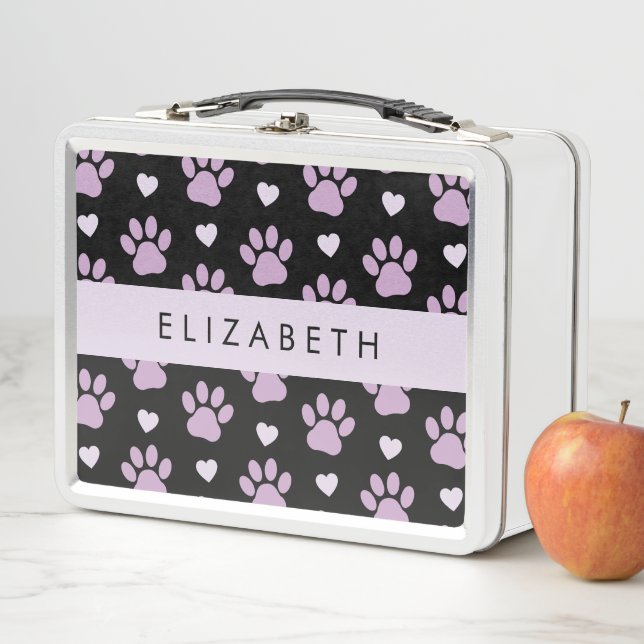 Muster von Paws, Lilac Paws, Herz, Ihr Name Metall Brotdose (Beispiel)