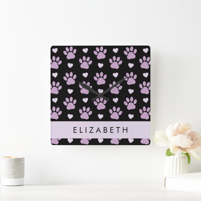 Muster von Paws, Lilac Paws, Herz, Ihr Name Quadratische Wanduhr (Zuhause)