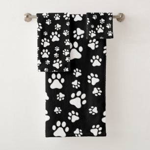 Muster von Paws, Paw Prints, Schwarz und Weiß Badhandtuch Set