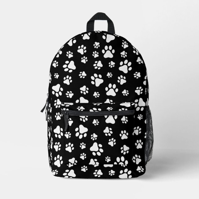 Muster von Paws, Paw Prints, Schwarz und Weiß Bedruckter Rucksack (Vorderseite)