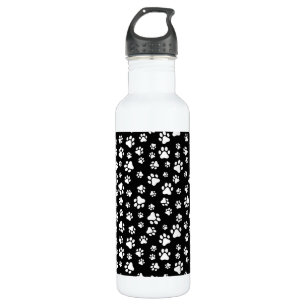 Muster von Paws, Paw Prints, Schwarz und Weiß Edelstahlflasche