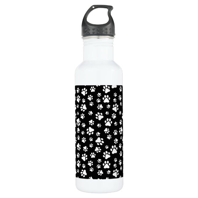 Muster von Paws, Paw Prints, Schwarz und Weiß Edelstahlflasche (Vorderseite)