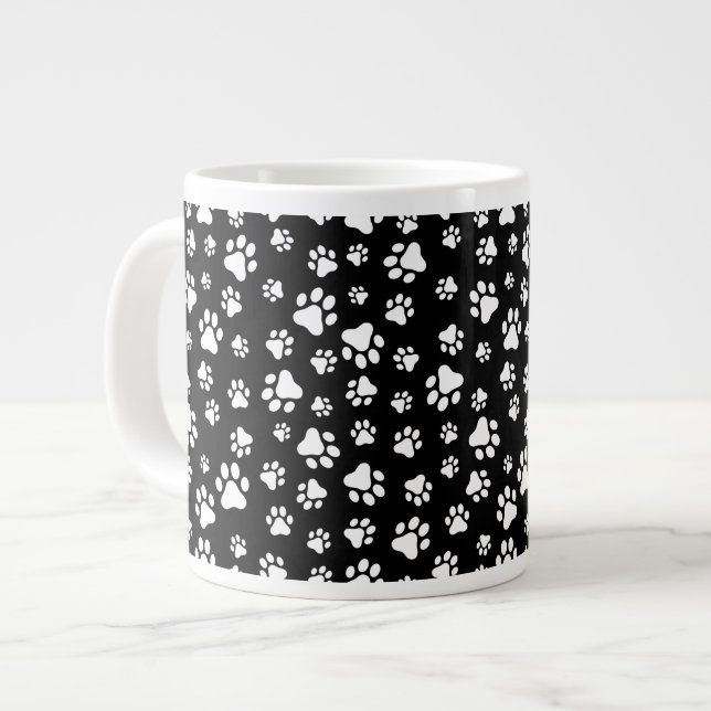 Muster von Paws, Paw Prints, Schwarz und Weiß Jumbo-Tasse (Vorderseite Links)