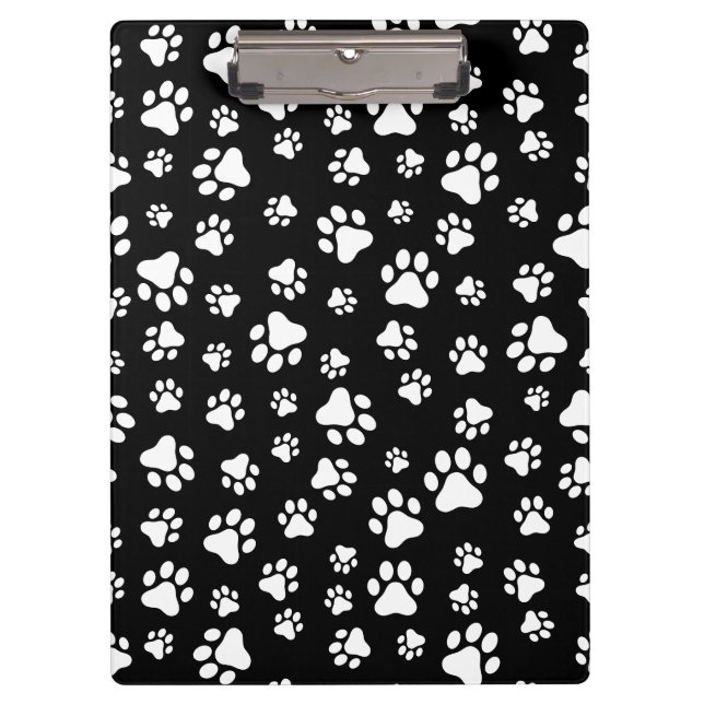 Muster von Paws, Paw Prints, Schwarz und Weiß Klemmbrett (Vorderseite)