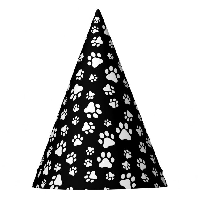 Muster von Paws, Paw Prints, Schwarz und Weiß Partyhütchen (Vorderseite)