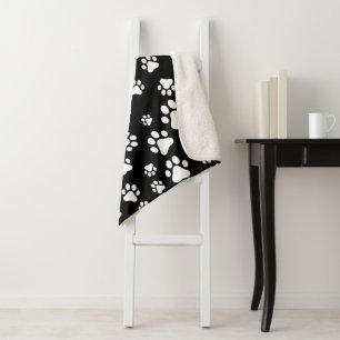 Muster von Paws, Paw Prints, Schwarz und Weiß Sherpadecke