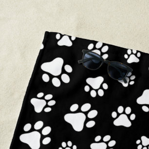 Muster von Paws, Paw Prints, Schwarz und Weiß Strandtuch