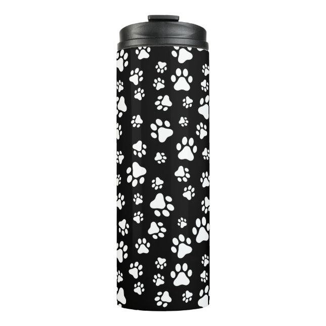 Muster von Paws, Paw Prints, Schwarz und Weiß Thermosbecher (Vorderseite)