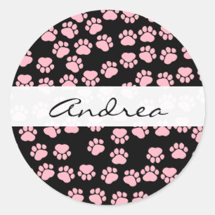 Muster von Paws, rosa Paws, Dog Paws, Ihr Name Runder Aufkleber