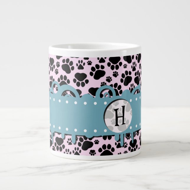 Muster von Paws, schwarzen Paws, Hundeschlitten, M Jumbo-Tasse (Vorderseite)