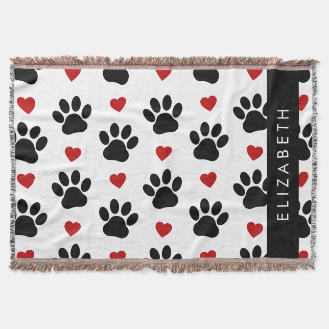 Muster von Paws, schwarzen Paws, roten Herzen, Ihr Decke (Vorderseite)