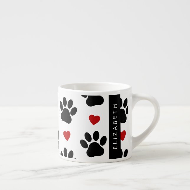 Muster von Paws, schwarzen Paws, roten Herzen, Ihr Espressotasse (Rechts)
