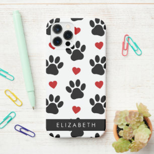 Muster von Paws, schwarzen Paws, roten Herzen, Ihr iPhone 12 Pro Hülle