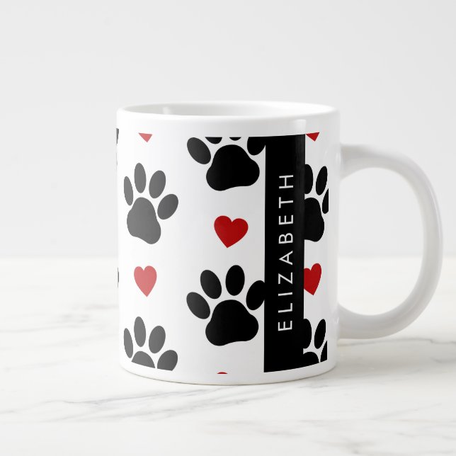 Muster von Paws, schwarzen Paws, roten Herzen, Ihr Jumbo-Tasse (Rechts)