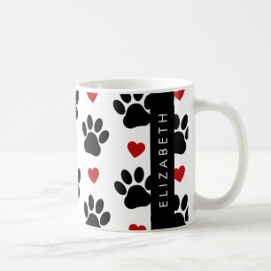 Muster von Paws, schwarzen Paws, roten Herzen, Ihr Kaffeetasse