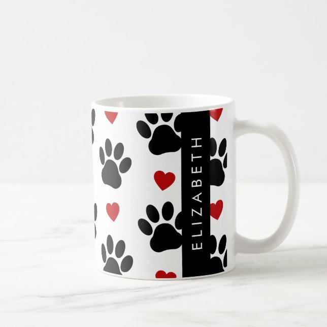 Muster von Paws, schwarzen Paws, roten Herzen, Ihr Kaffeetasse (Rechts)