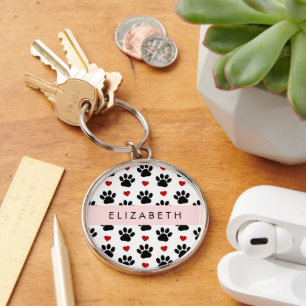 Muster von Paws, schwarzen Paws, roten Herzen, Ihr Schlüsselanhänger