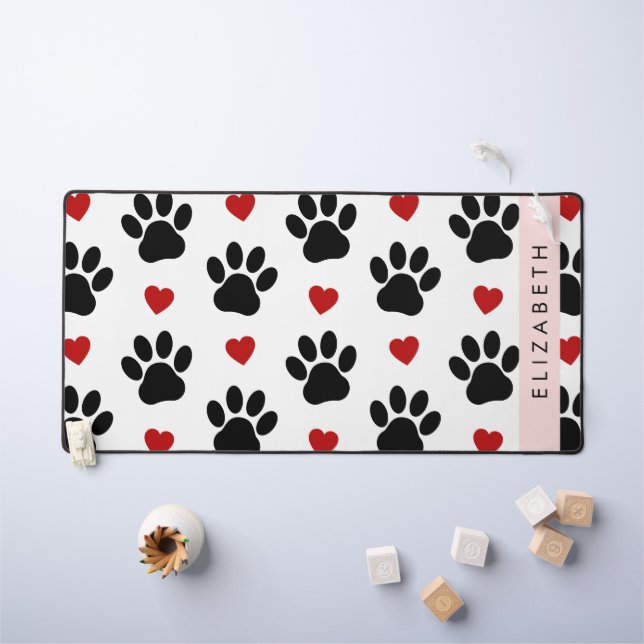 Muster von Paws, schwarzen Paws, roten Herzen, Ihr Schreibtischunterlage (Kindertisch)
