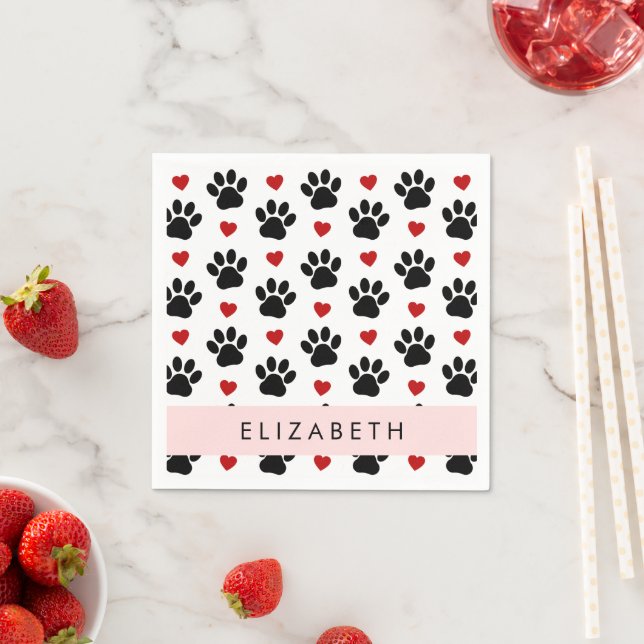 Muster von Paws, schwarzen Paws, roten Herzen, Ihr Serviette (Beispiel)