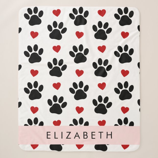 Muster von Paws, schwarzen Paws, roten Herzen, Ihr Sherpadecke (Vorderseite)