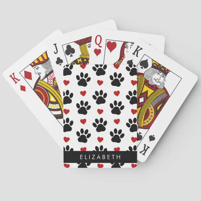 Muster von Paws, schwarzen Paws, roten Herzen, Ihr Spielkarten (Rückseite)