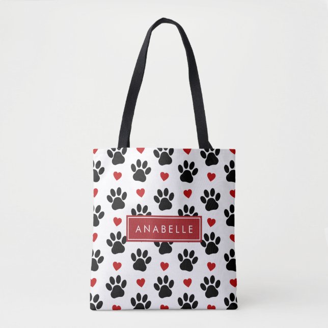 Muster von Paws, schwarzen Paws, roten Herzen, Ihr Tasche (Vorderseite)