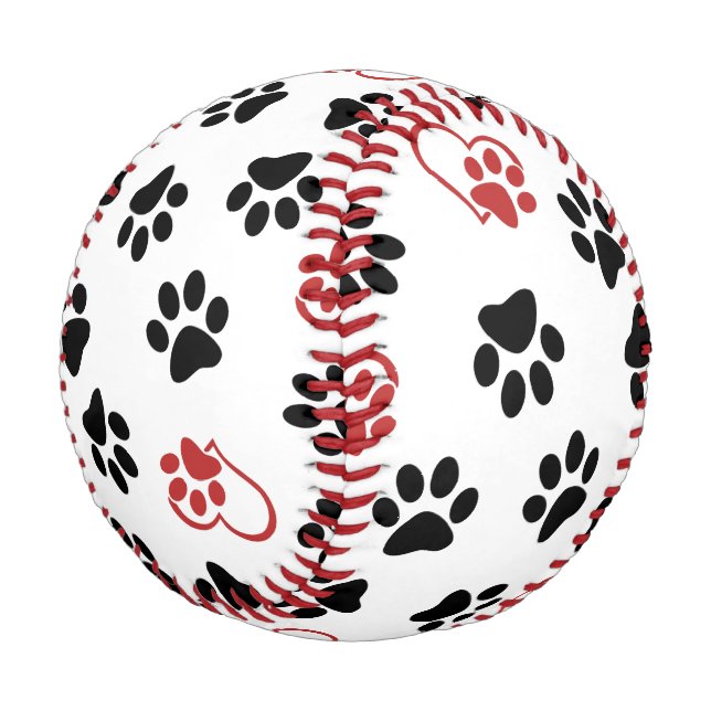 Muster von Paws, schwarzen Paws, roten Paws, Herz Baseball (Schrägansicht)