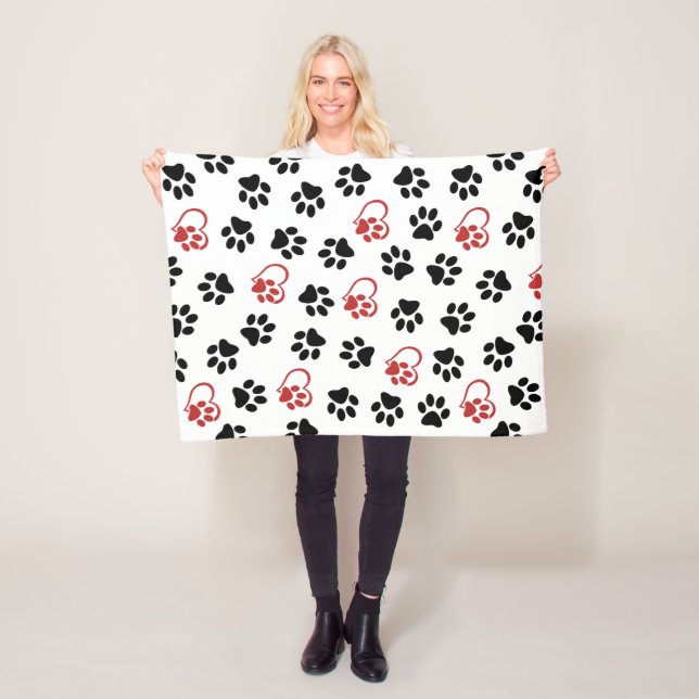 Muster von Paws, schwarzen Paws, roten Paws, Herz Fleecedecke (Beispiel)