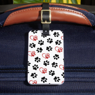 Muster von Paws, schwarzen Paws, roten Paws, Herz Gepäckanhänger