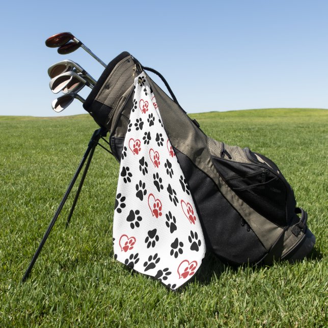 Muster von Paws, schwarzen Paws, roten Paws, Herz Golfhandtuch (Gras)