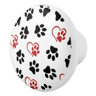Muster von Paws, schwarzen Paws, roten Paws, Herz Keramikknauf