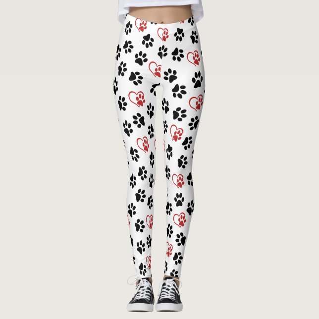 Muster von Paws, schwarzen Paws, roten Paws, Herz Leggings (Vorderseite)