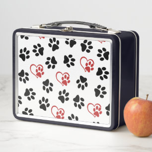 Muster von Paws, schwarzen Paws, roten Paws, Herz Metall Brotdose