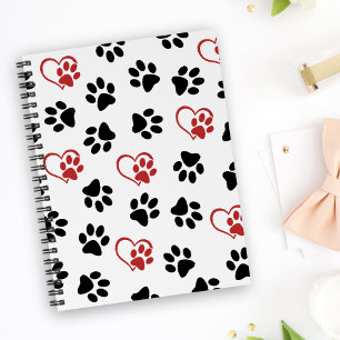Muster von Paws, schwarzen Paws, roten Paws, Herz Notizbuch