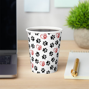 Muster von Paws, schwarzen Paws, roten Paws, Herz Pappbecher