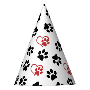 Muster von Paws, schwarzen Paws, roten Paws, Herz Partyhütchen