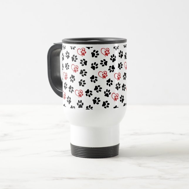 Muster von Paws, schwarzen Paws, roten Paws, Herz Reisebecher (Vorderseite Links)