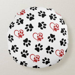 Muster von Paws, schwarzen Paws, roten Paws, Herz Rundes Kissen
