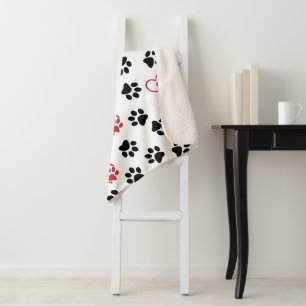 Muster von Paws, schwarzen Paws, roten Paws, Herz Sherpadecke