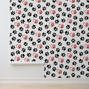 Muster von Paws, schwarzen Paws, roten Paws, Herz Tapete