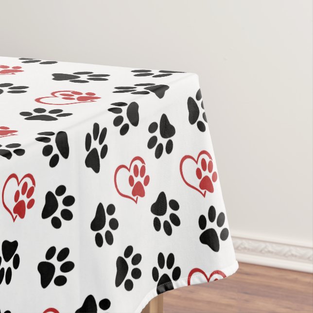 Muster von Paws, schwarzen Paws, roten Paws, Herz Tischdecke (Beispiel)