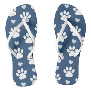 Muster von Pfähnen, Hundpfägen, weißen Pfoten, bla Flip Flops