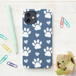 Muster von Pfähnen, Hundpfägen, weißen Pfoten, bla iPhone 12 Hülle