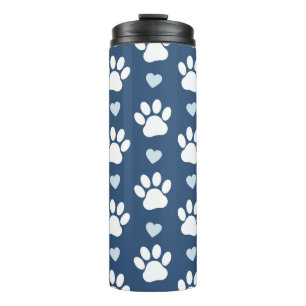 Muster von Pfähnen, Hundpfägen, weißen Pfoten, bla Thermosbecher