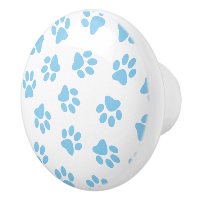 Muster von Pfoten, Hundeschäben, blaue Baby-Paws Keramikknauf (Rechts)