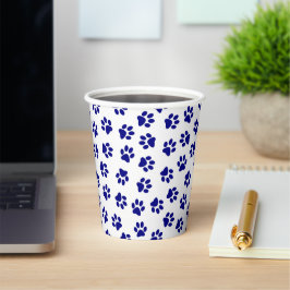 Muster von Pfoten, Hundeschäften, blaue Navy-Paws Pappbecher