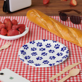 Muster von Pfoten, Hundeschäften, blaue Navy-Paws Pappteller