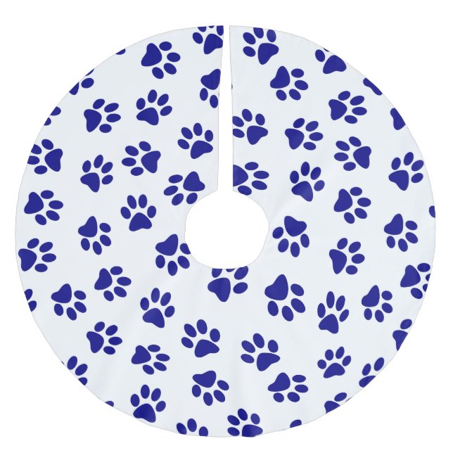 Muster von Pfoten, Hundeschäften, blaue Navy-Paws Polyester Weihnachtsbaumdecke (Vorderseite)